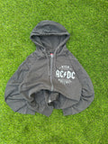 Vintage AC/DC Grey Distressed Zip Up Hoodie Y2K Rock Band Grunge Streetwear