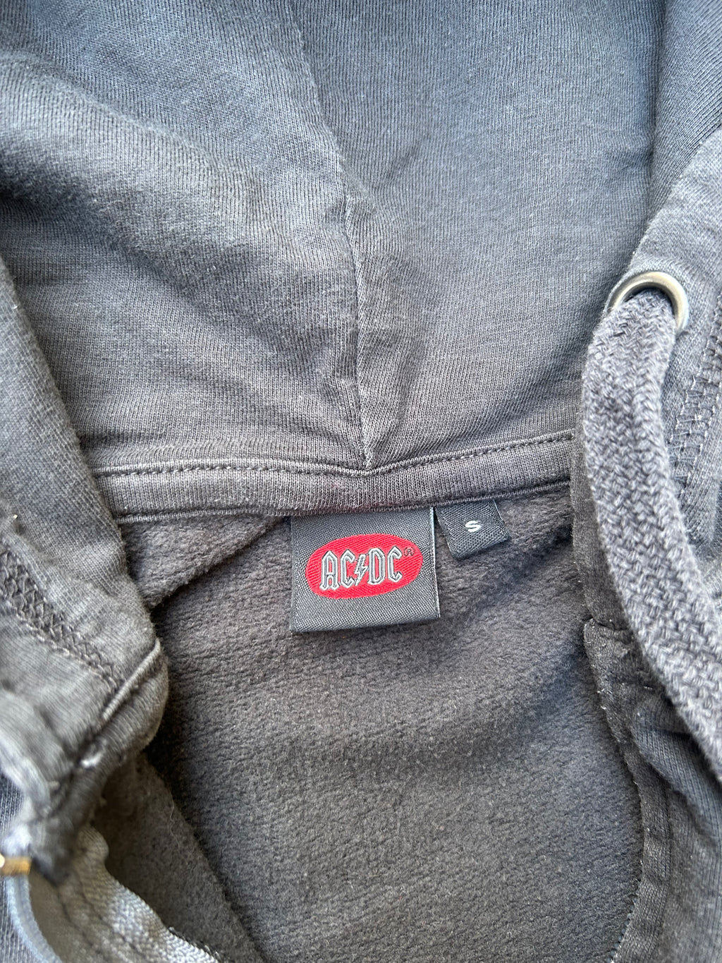 Vintage AC/DC Grey Distressed Zip Up Hoodie Y2K Rock Band Grunge Streetwear