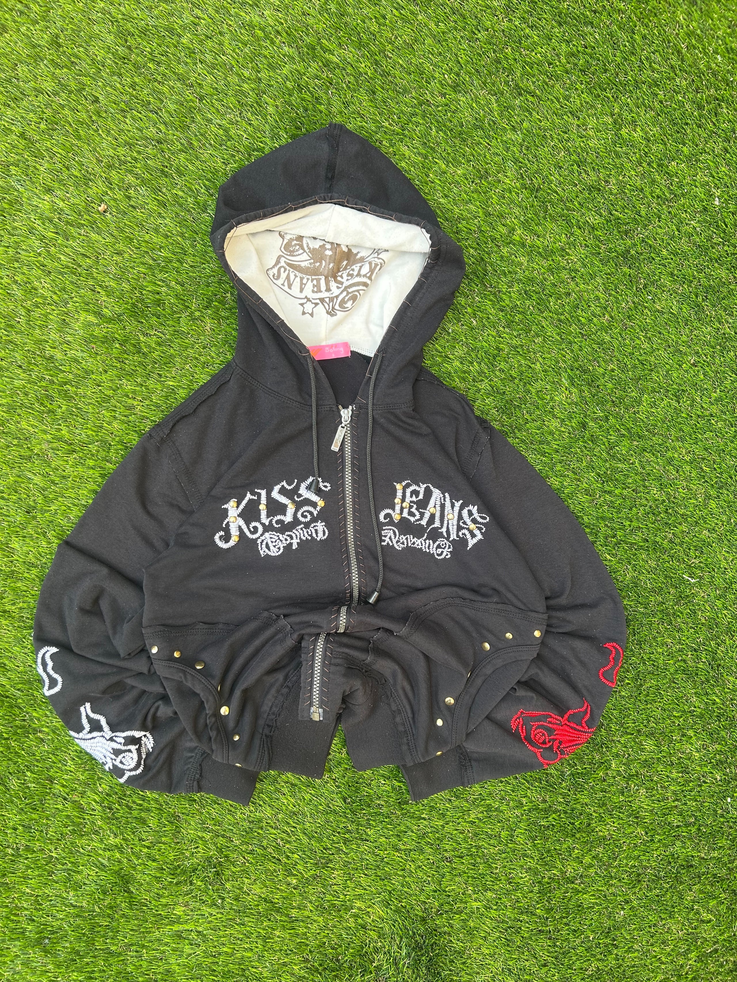 Vintage KISS Jeans Embroidered Zip-Up Hoodie