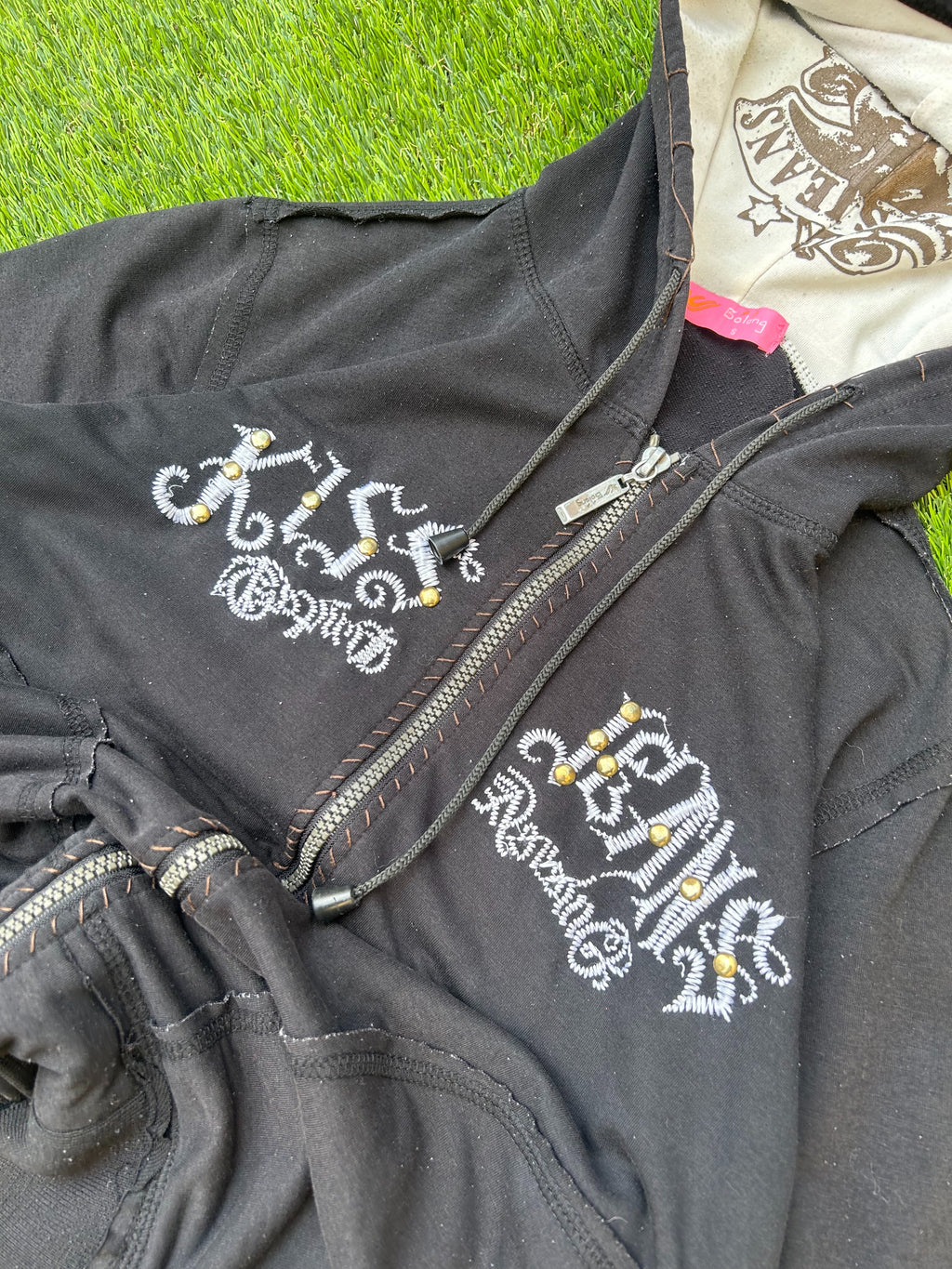 Vintage KISS Jeans Embroidered Zip-Up Hoodie