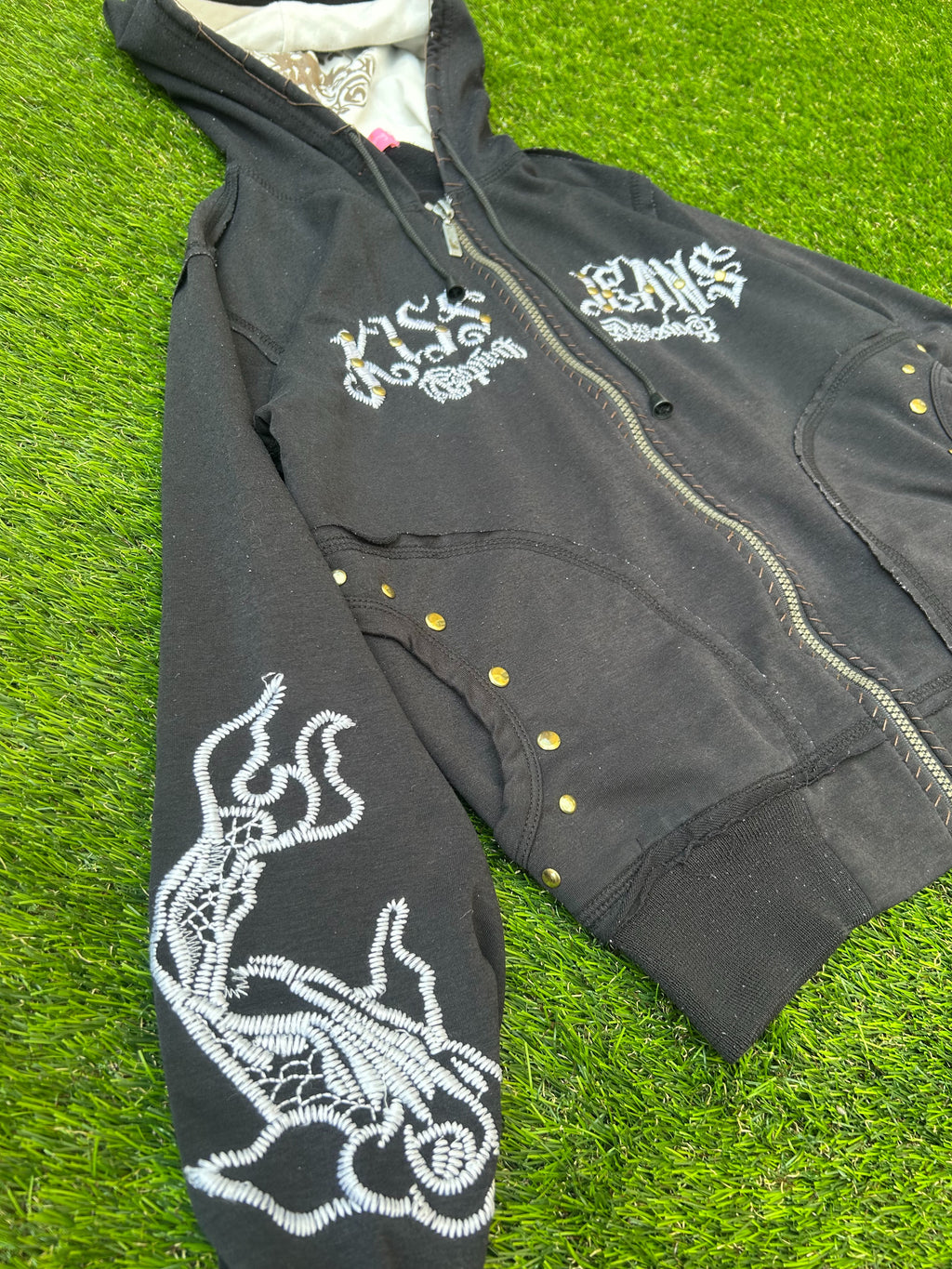 Vintage KISS Jeans Embroidered Zip-Up Hoodie