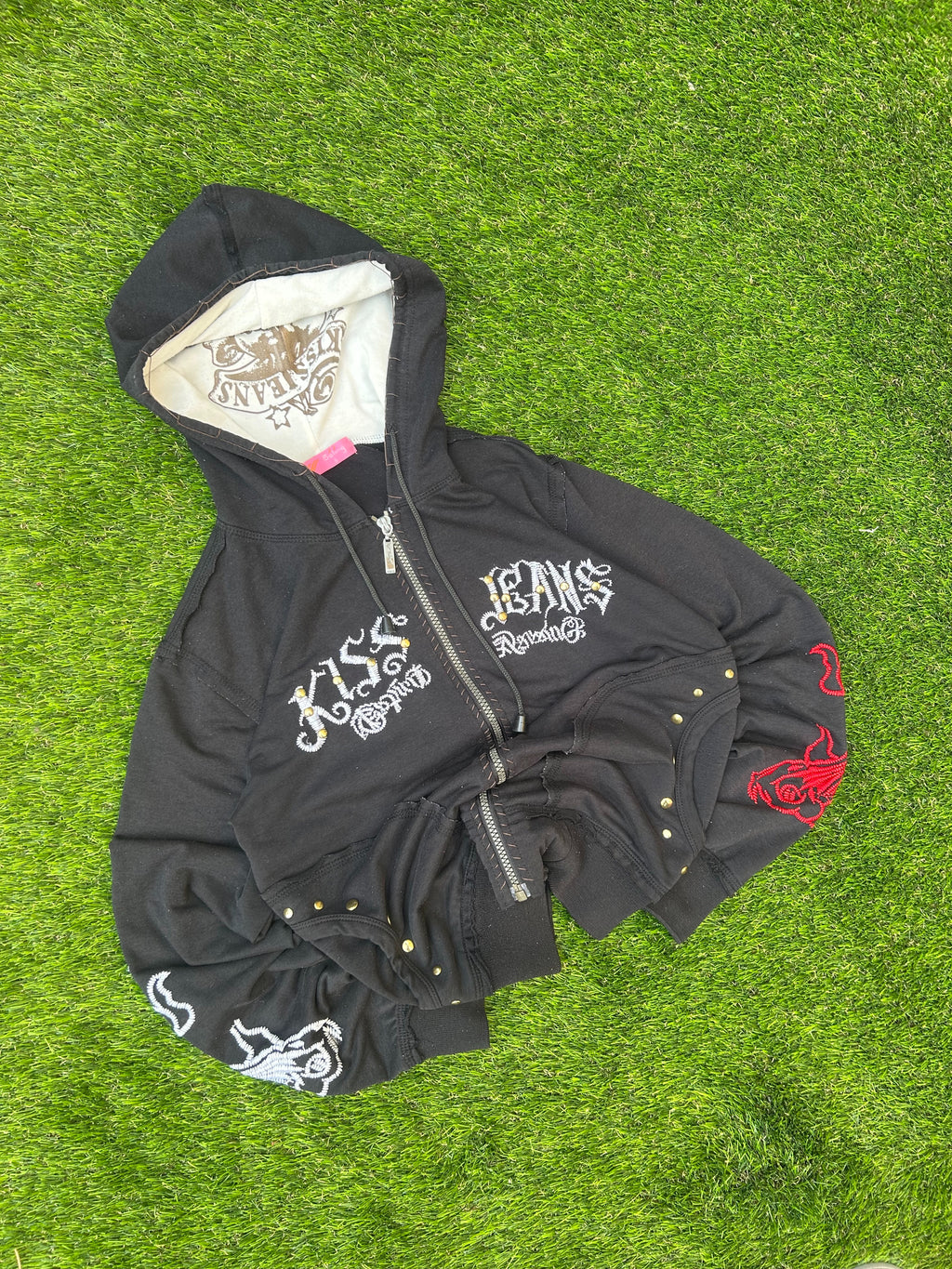 Vintage KISS Jeans Embroidered Zip-Up Hoodie