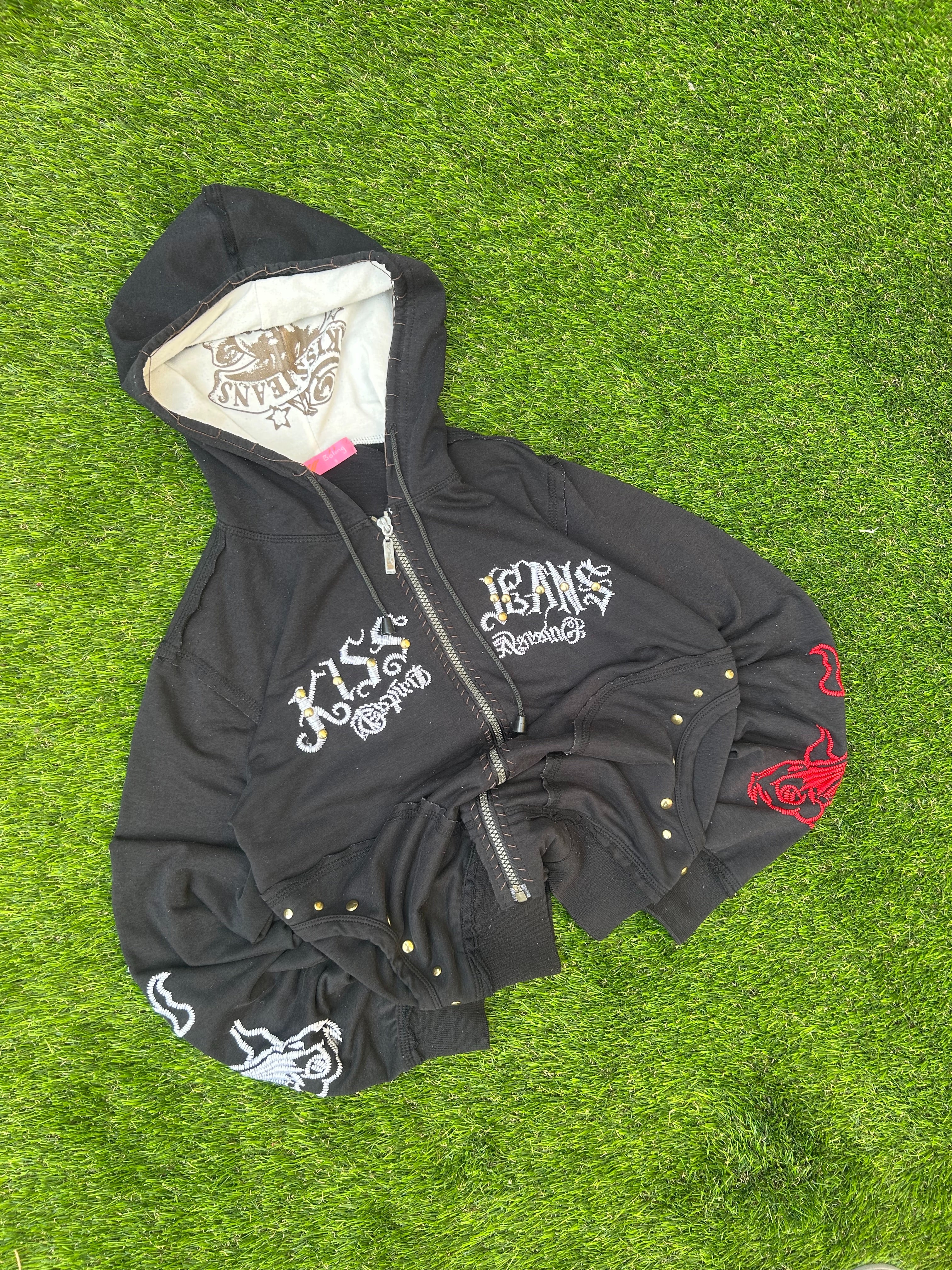 Vintage KISS Jeans Embroidered Zip-Up Hoodie