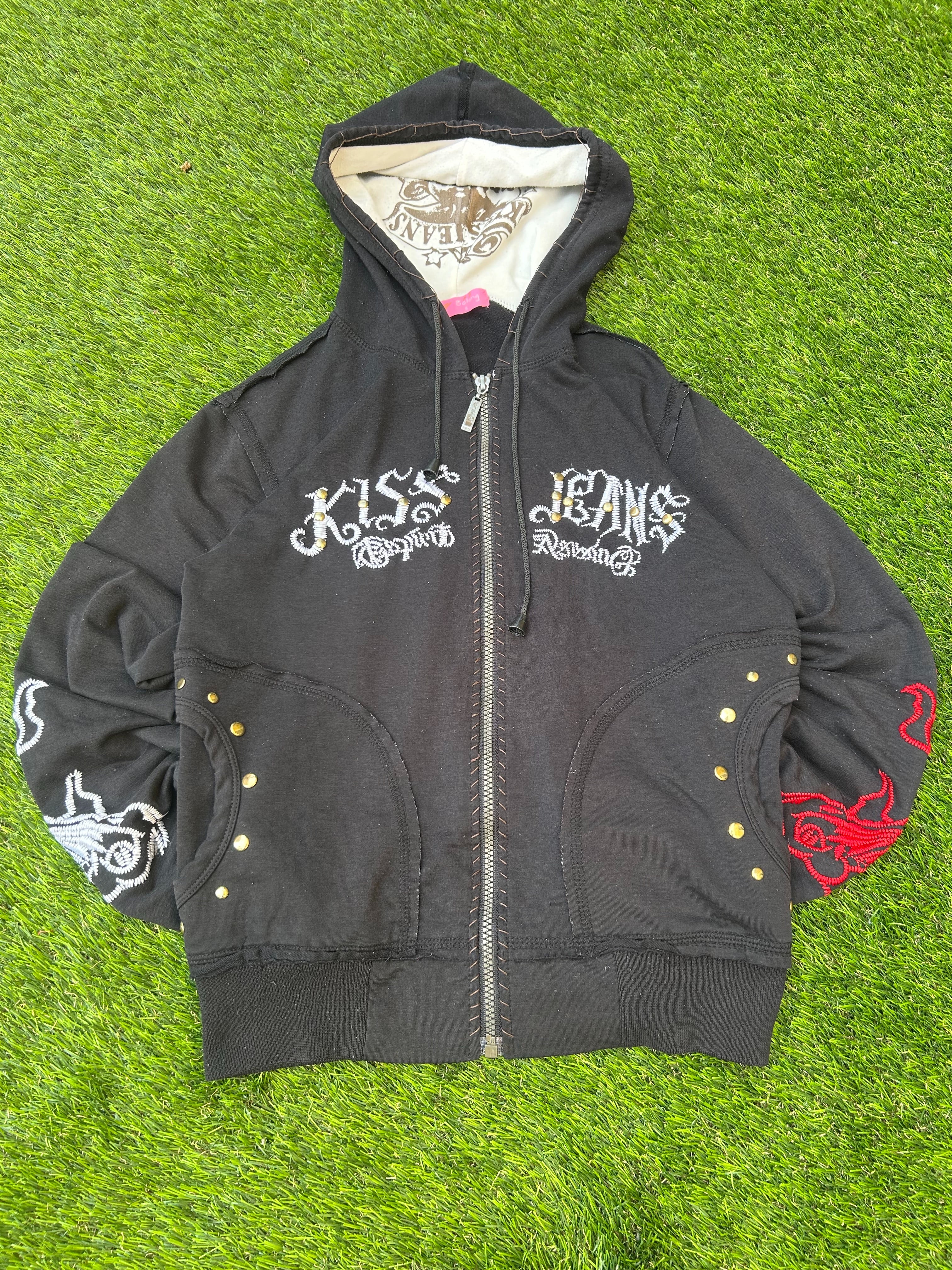Vintage KISS Jeans Embroidered Zip-Up Hoodie