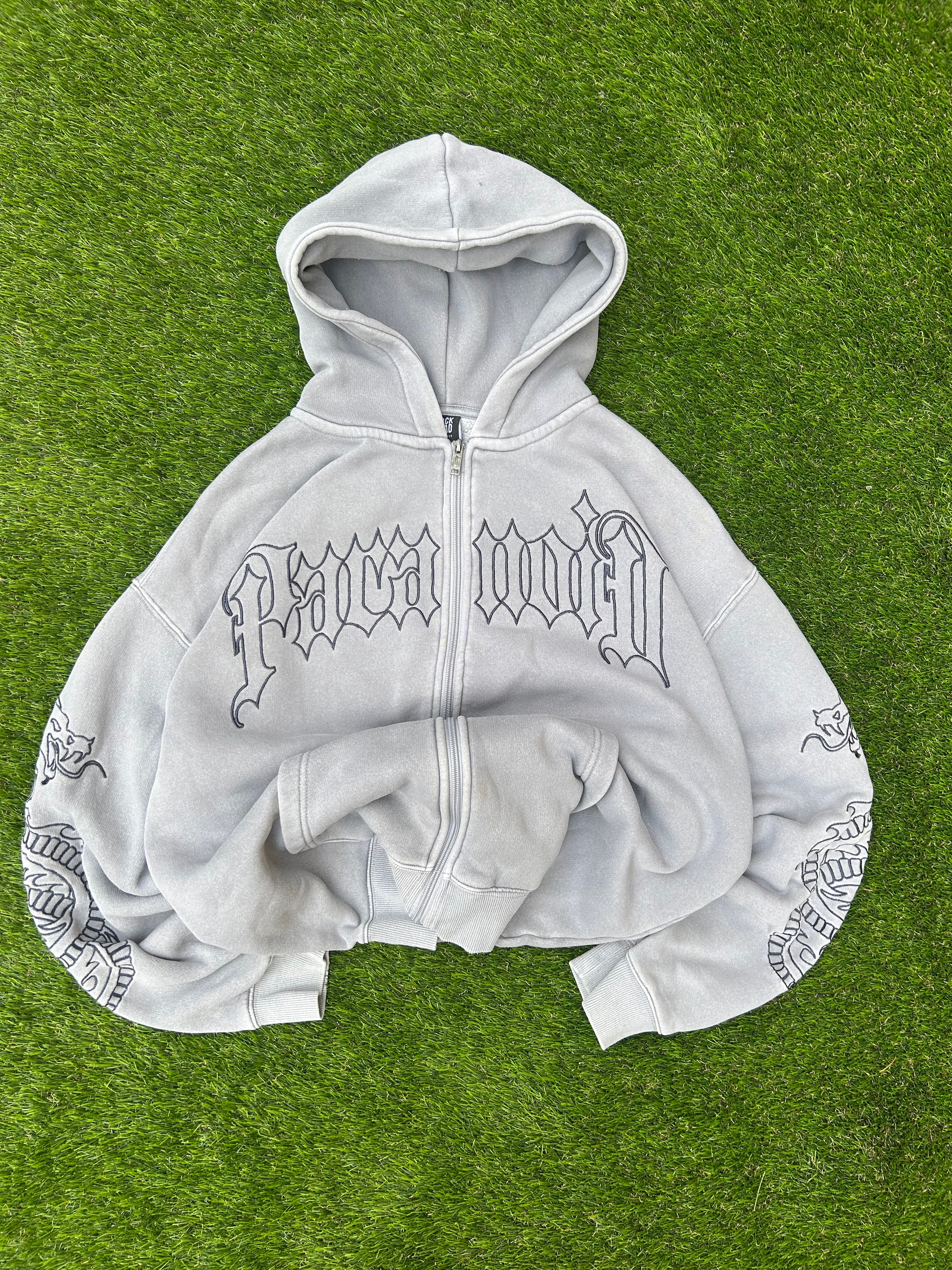 Vintage Paranoid Snake Embroidered Grey Zip Hoodie