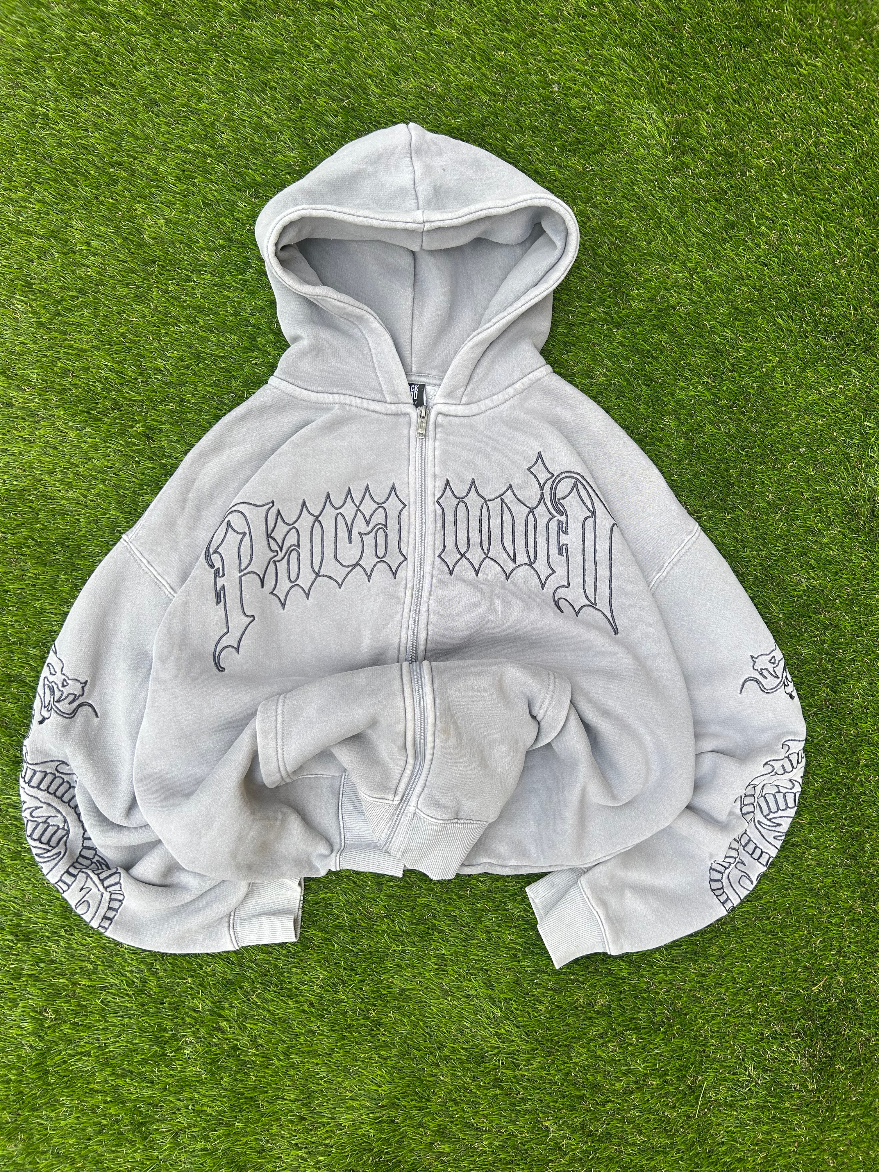 Vintage Paranoid Snake Embroidered Grey Zip Hoodie