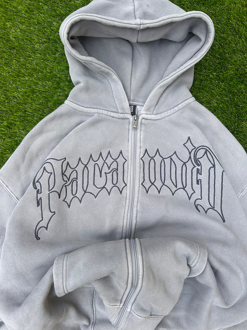 Vintage Paranoid Snake Embroidered Grey Zip Hoodie