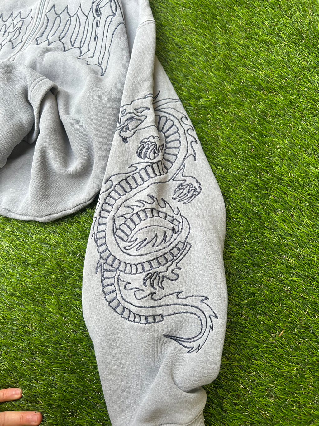 Vintage Paranoid Snake Embroidered Grey Zip Hoodie