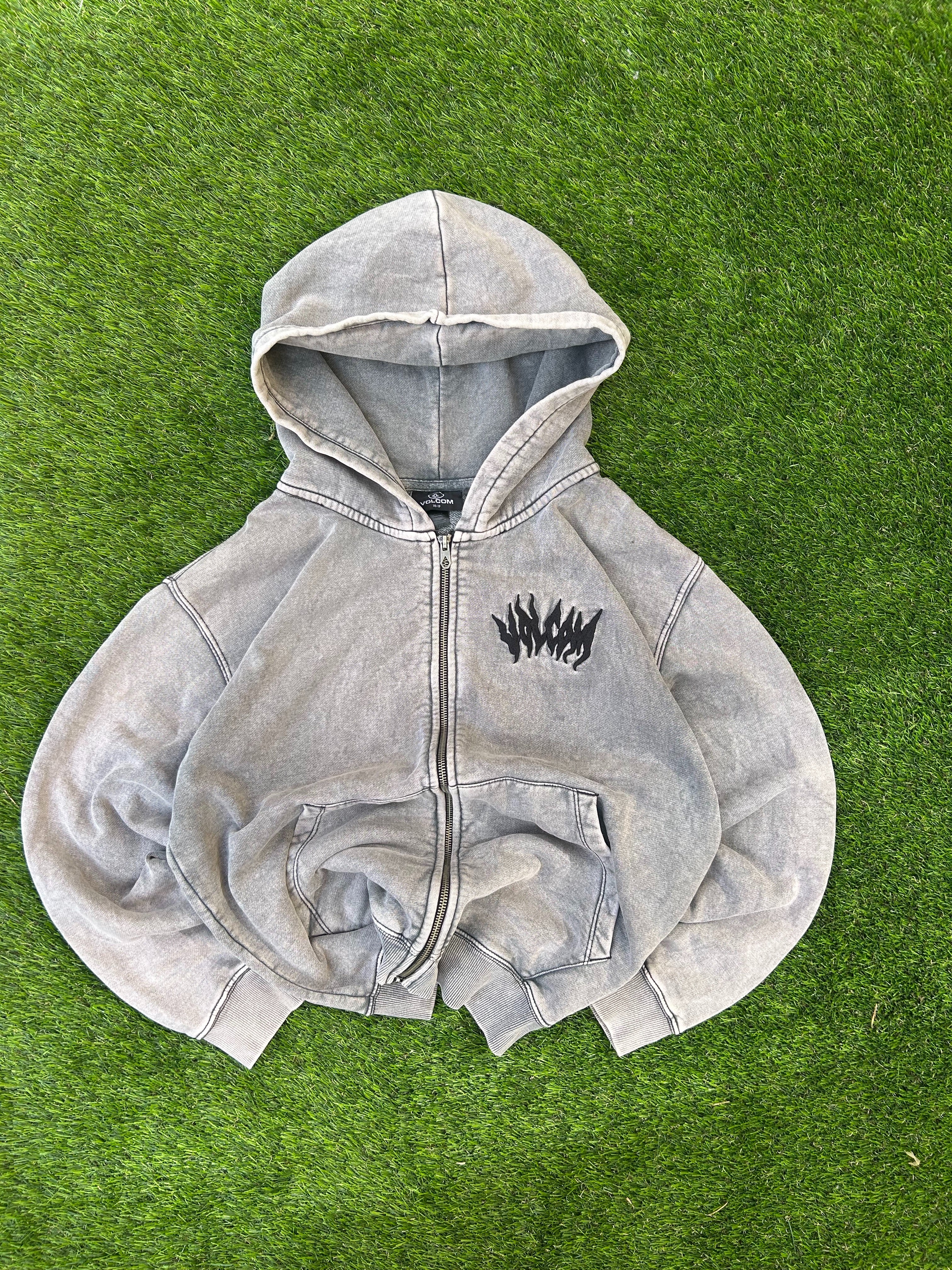 Vintage Volcom Distressed Cotton Zip Up Hoodie