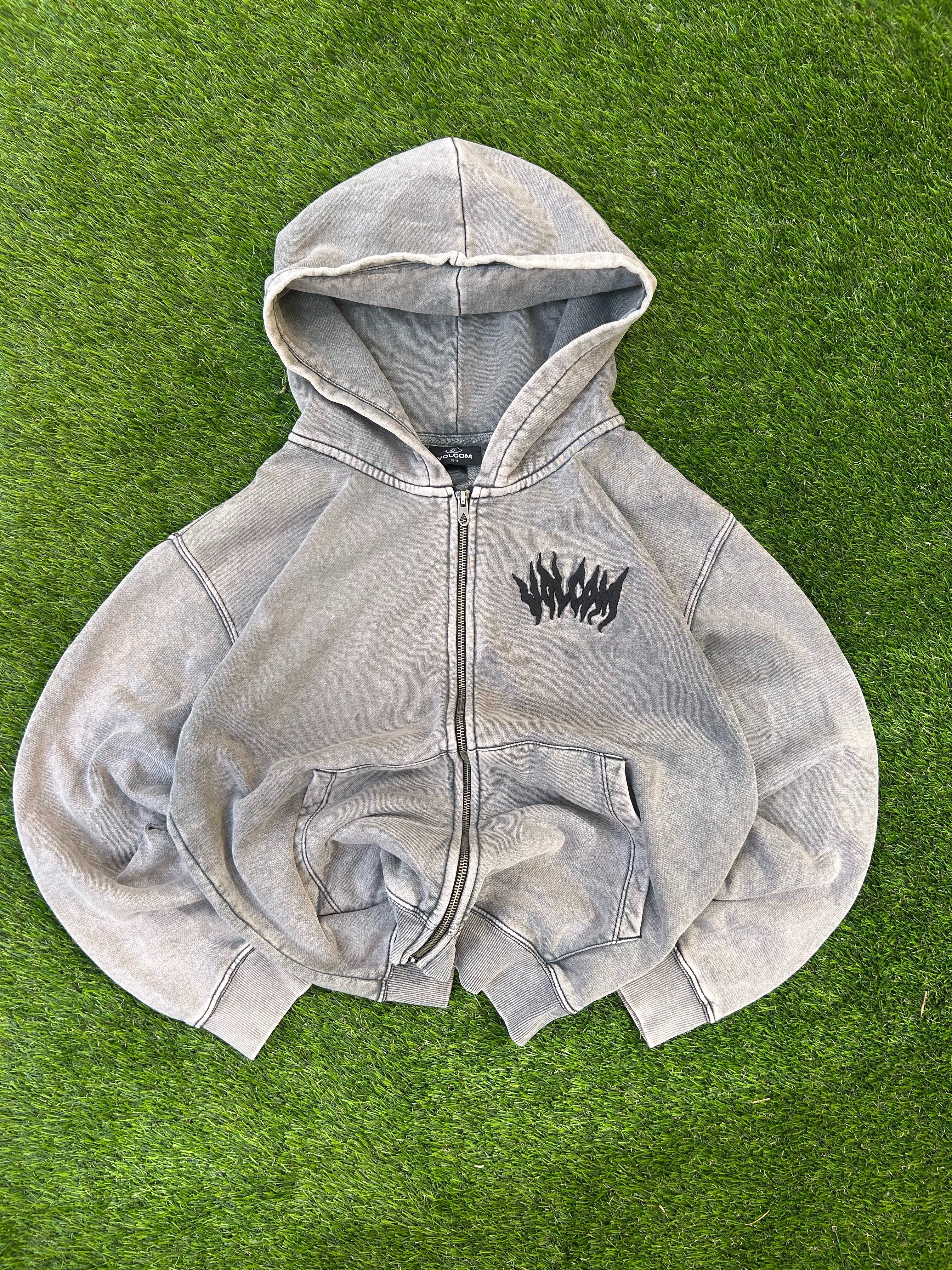 Vintage Volcom Distressed Cotton Zip Up Hoodie