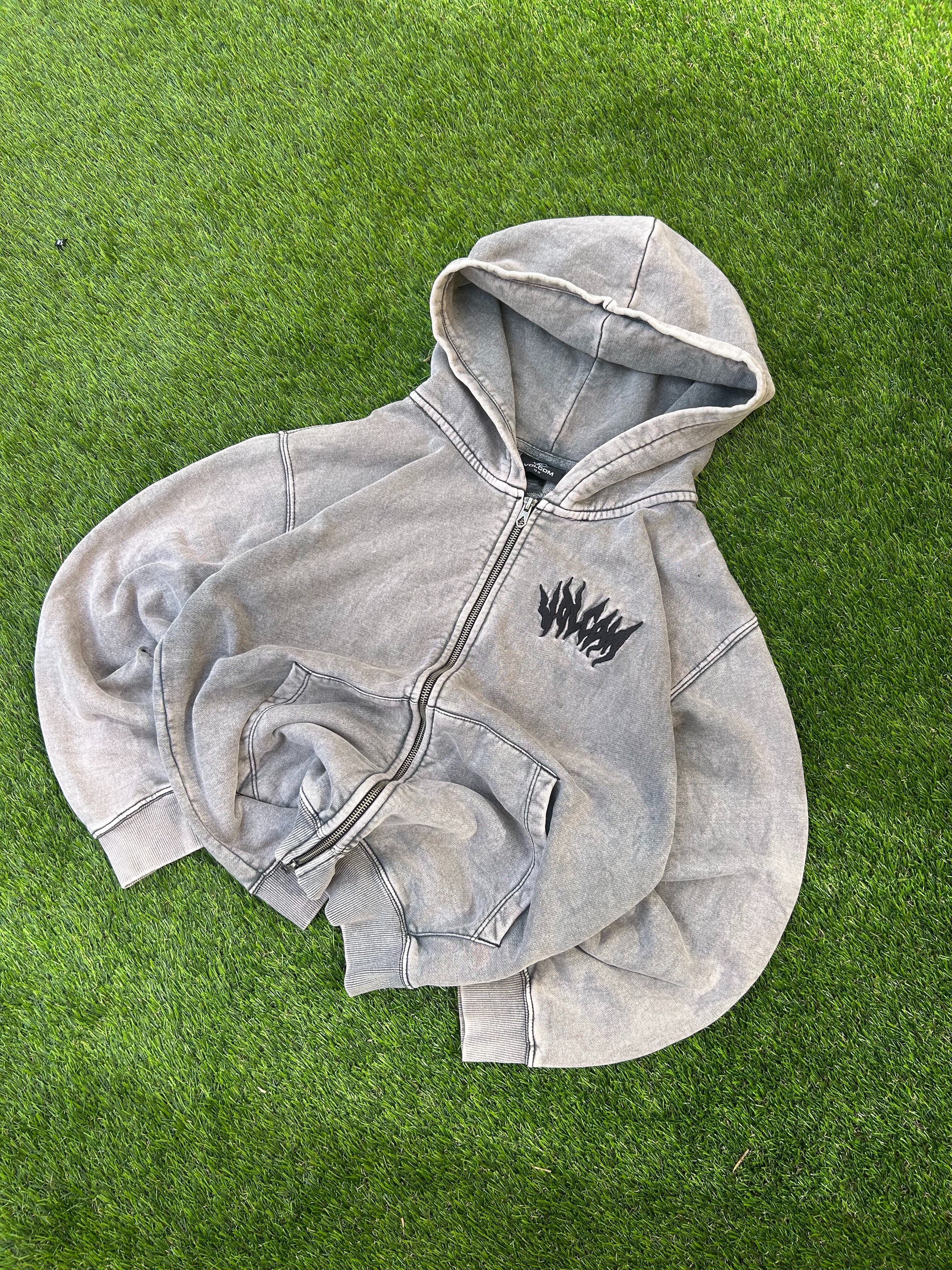 Vintage Volcom Distressed Cotton Zip Up Hoodie