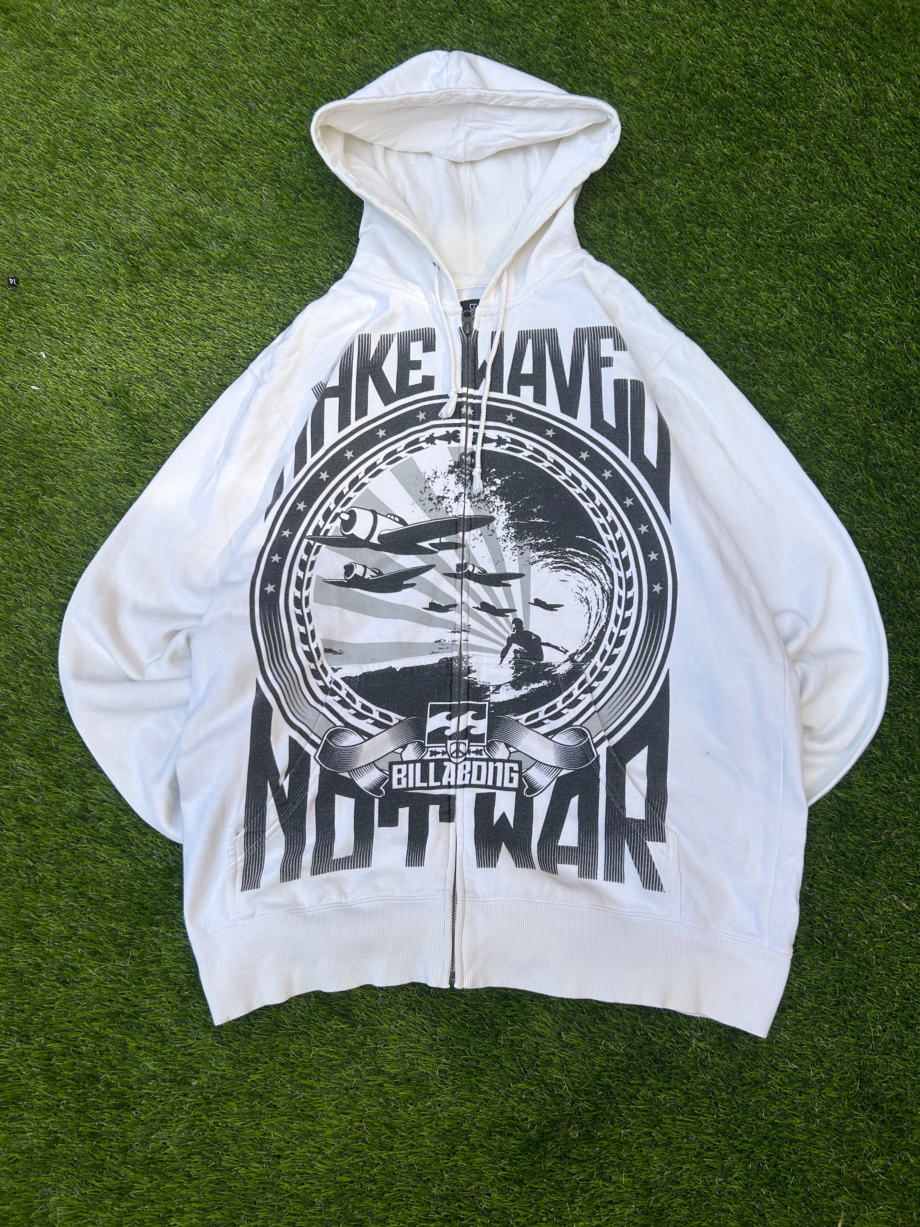 Vintage Billabong “Take Waves Not War” Zip Up Hoodie