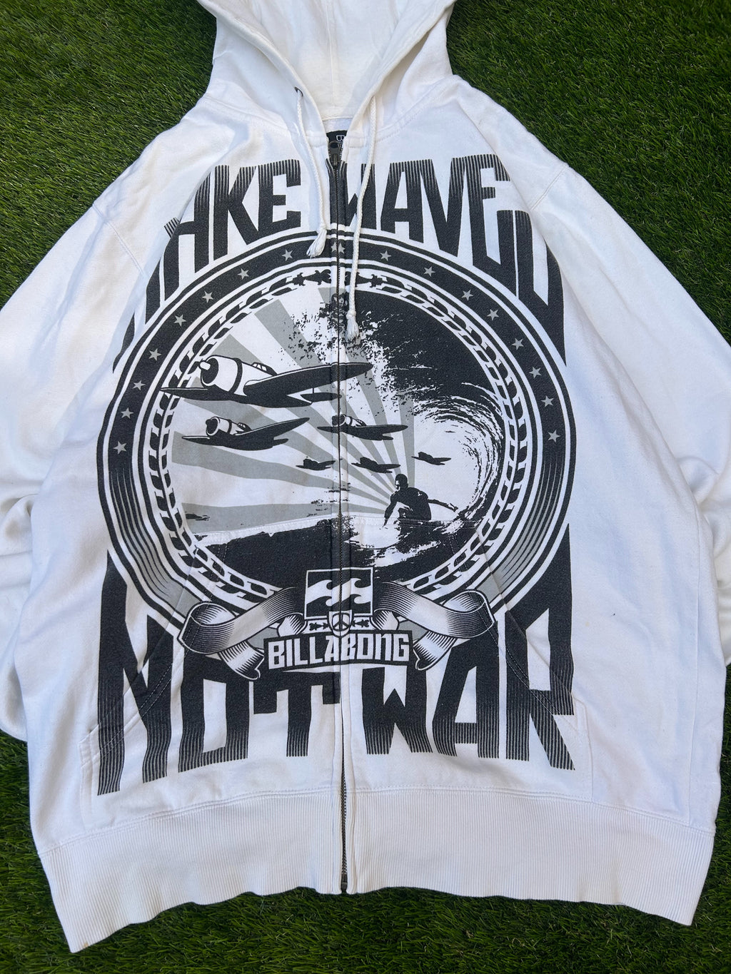 Vintage Billabong “Take Waves Not War” Zip Up Hoodie
