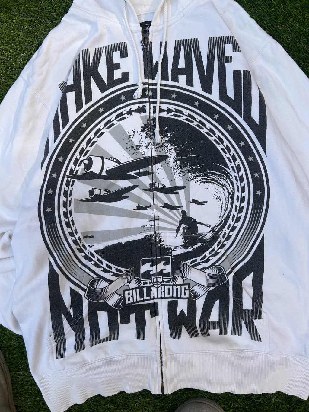 Vintage Billabong “Take Waves Not War” Zip Up Hoodie