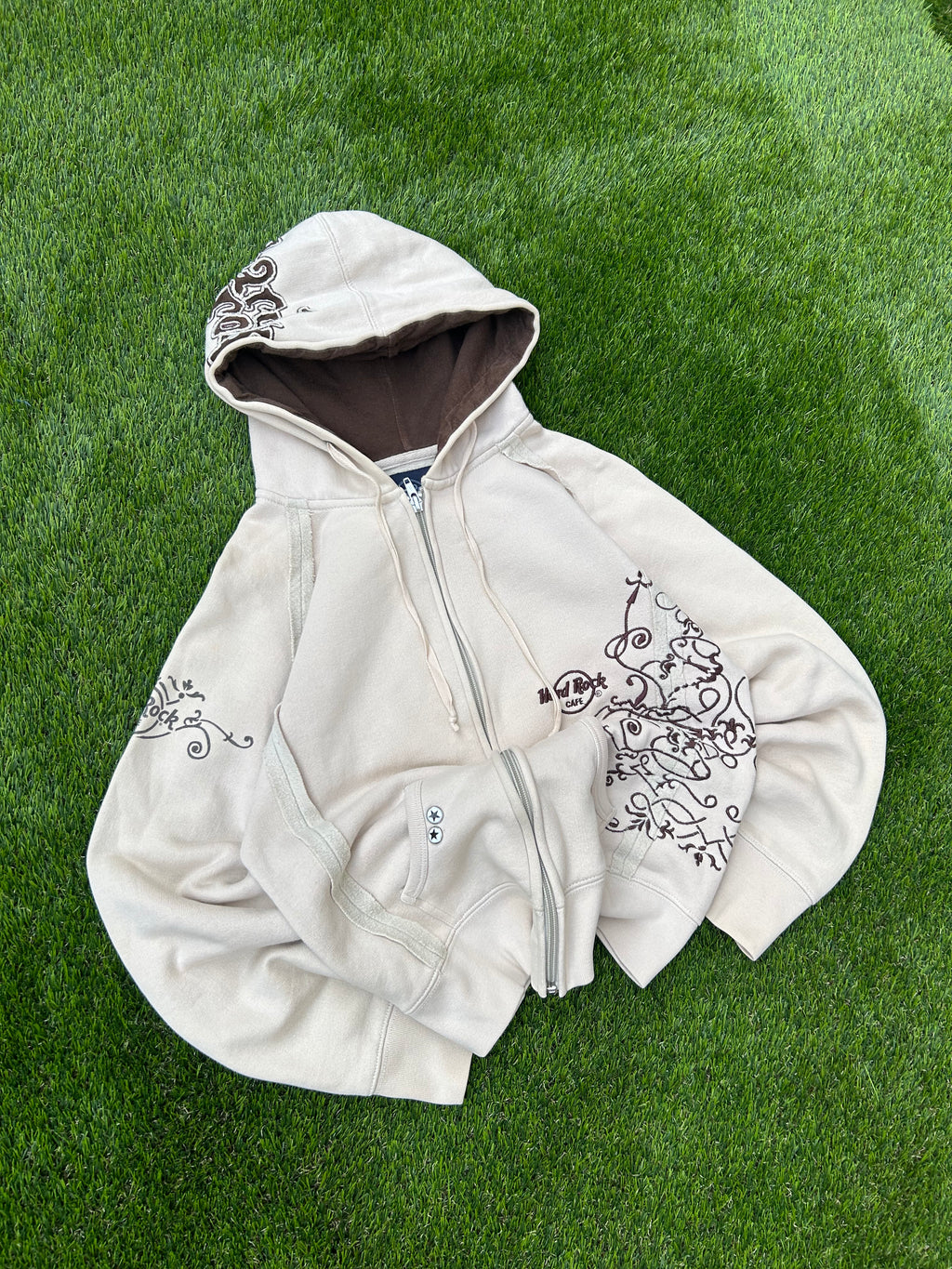 Hard Rock cream embroidered zip up 2002