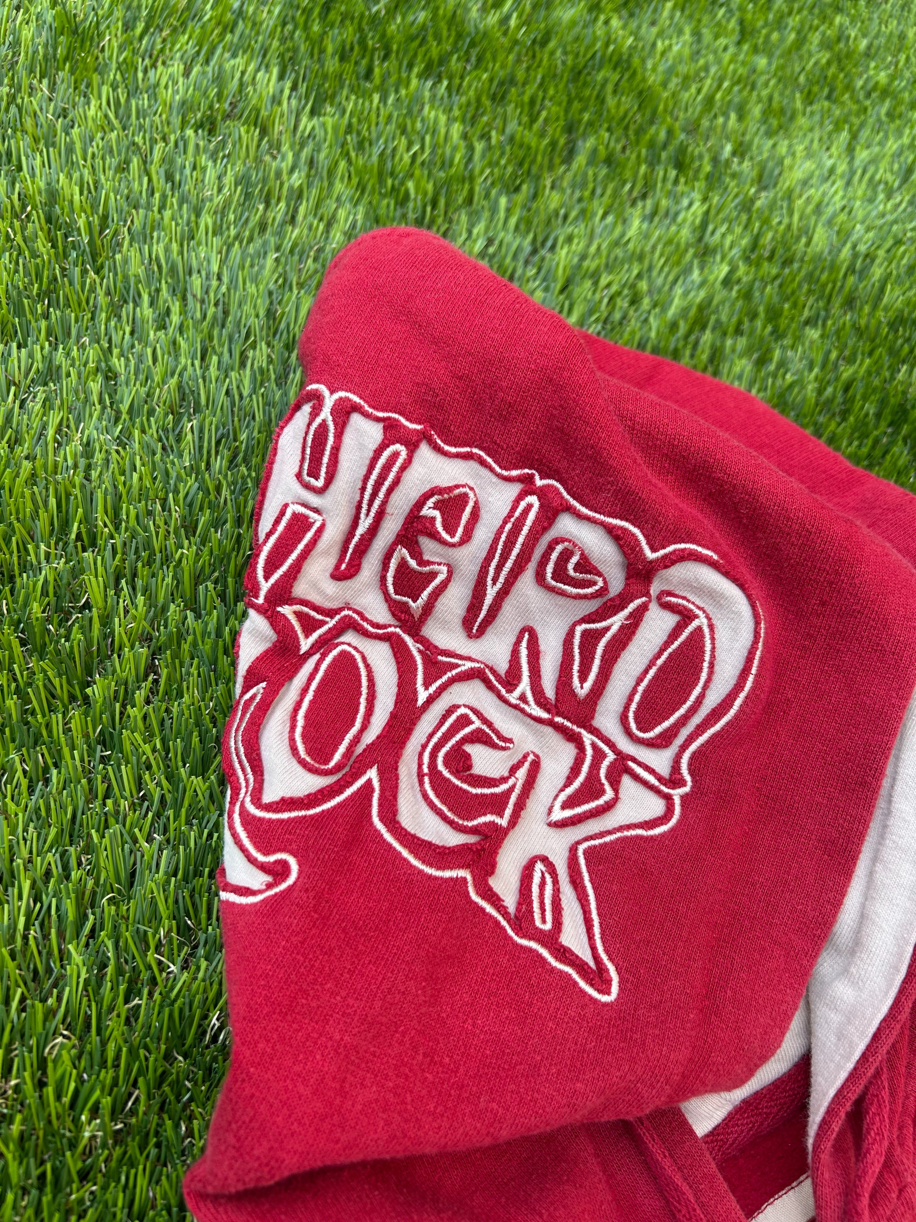 Hard Rock Café Red Zip Hoodie 2002 Embroidered Y2K 2000s Surf Skate Rave Techno Boxy Cropped Oversize