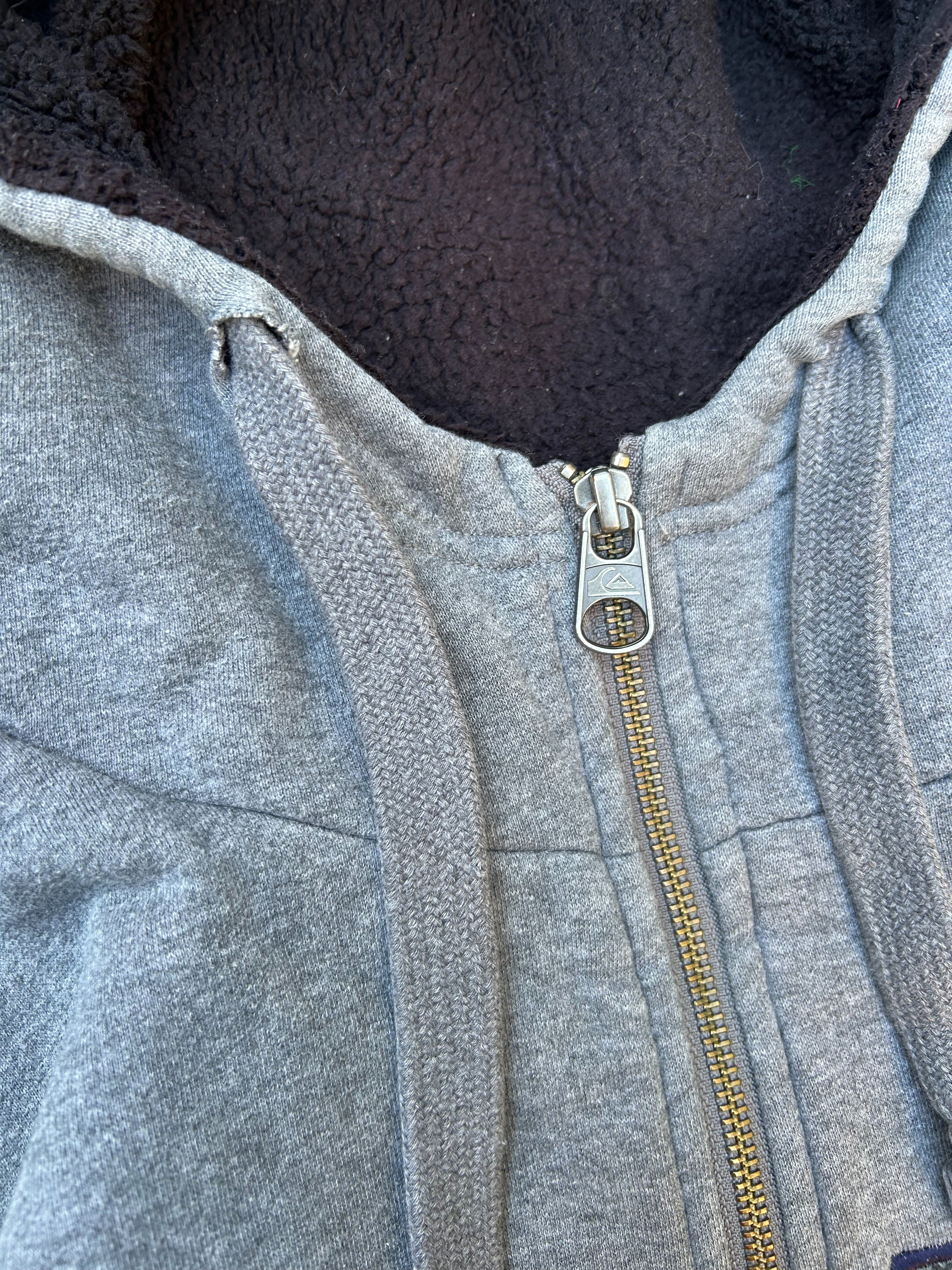 Vintage Quiksilver Grey Fur Lined Zip Hoodie Y2K Surf Skate