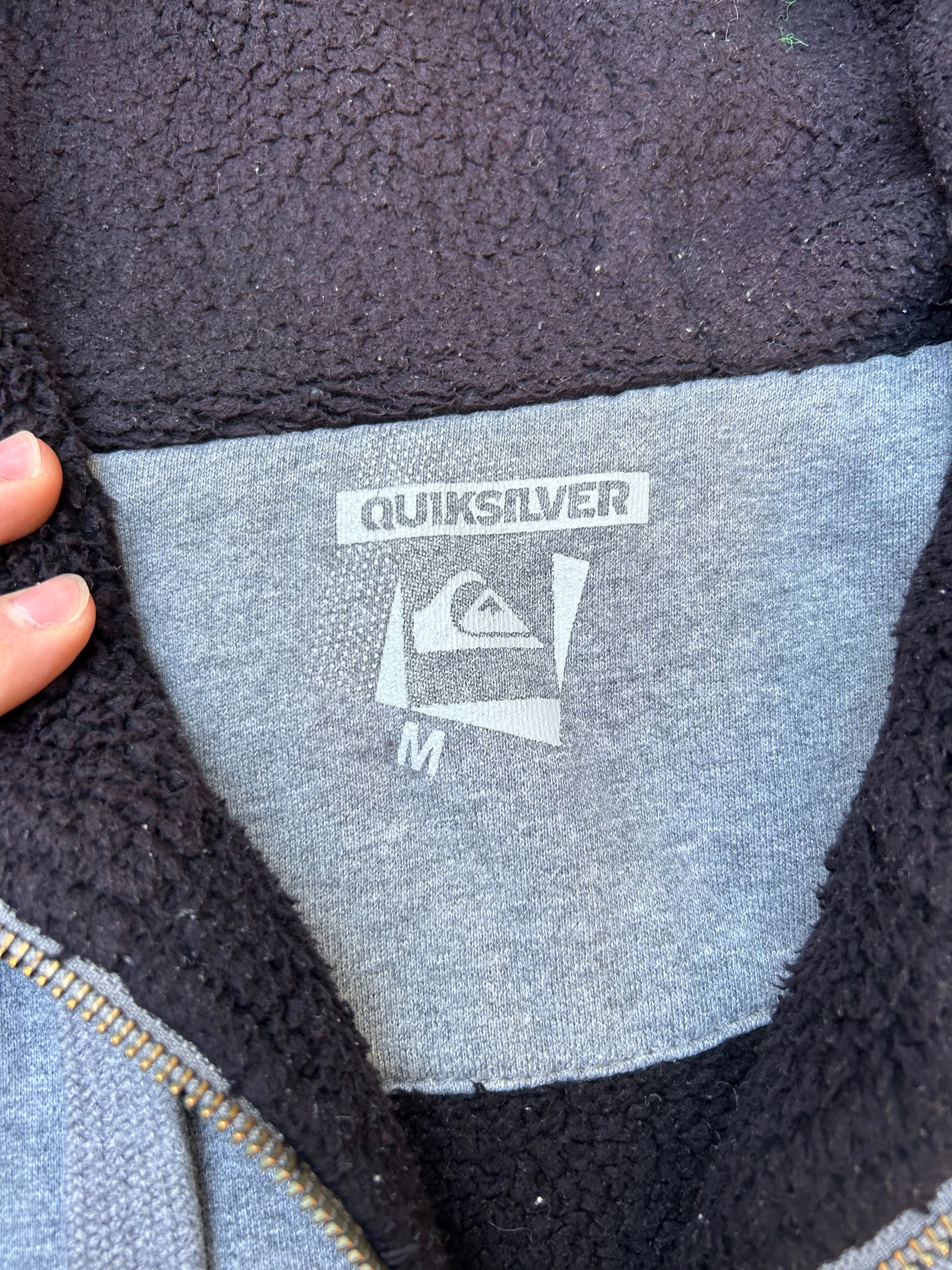 Vintage Quiksilver Grey Fur Lined Zip Hoodie Y2K Surf Skate