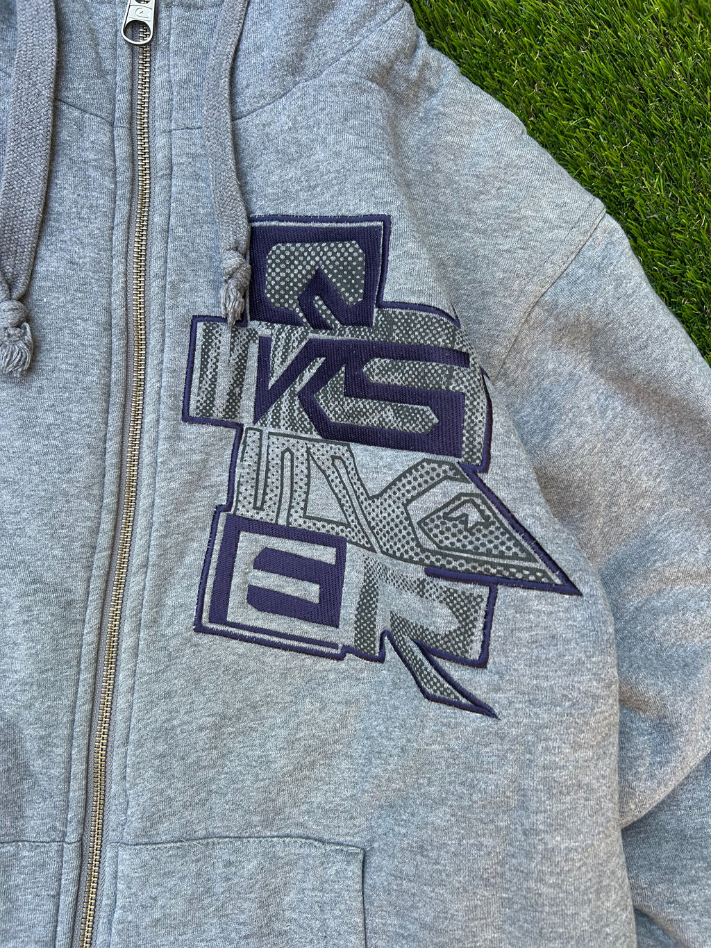 Vintage Quiksilver Grey Fur Lined Zip Hoodie Y2K Surf Skate