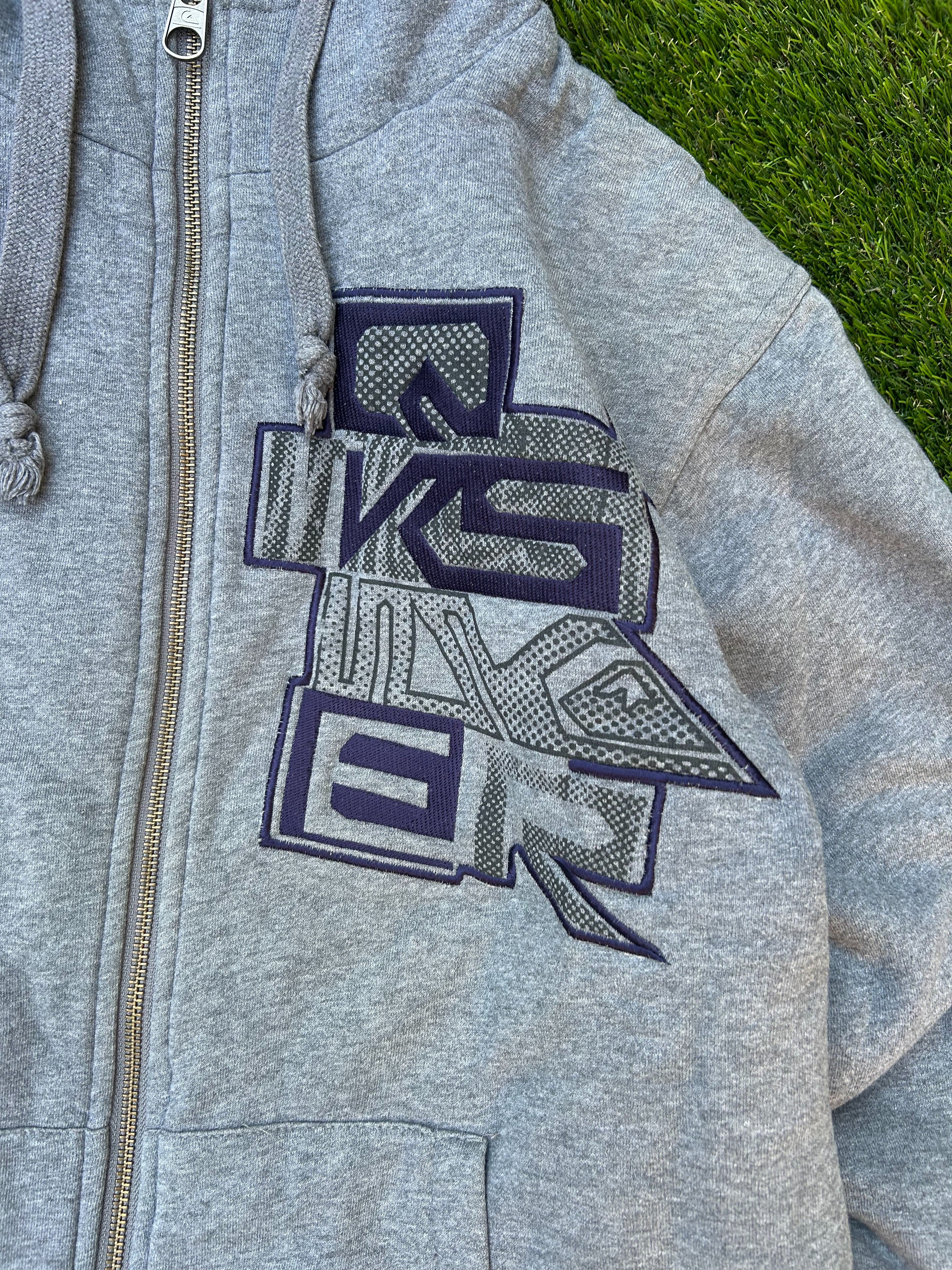 Vintage Quiksilver Grey Fur Lined Zip Hoodie Y2K Surf Skate